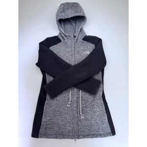 The North Face Womens Gray Black Ribbed Full Zip Fleece Hooded Jacket Size M